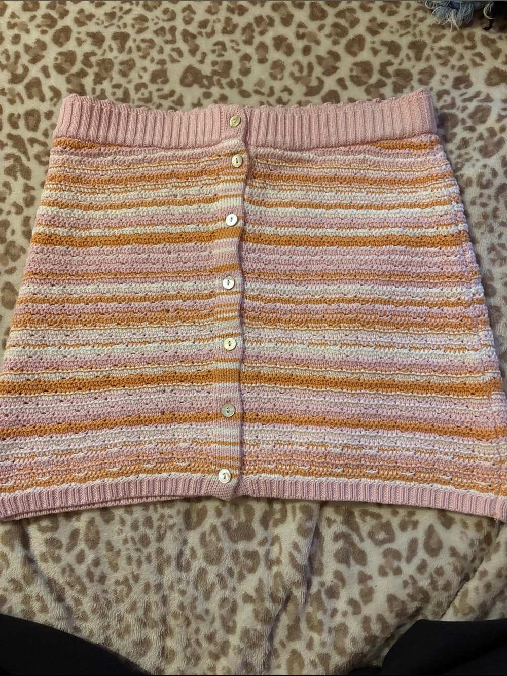 Kendall & Kylie Pink and Peach Striped Knit Button-Front Mini Skirt